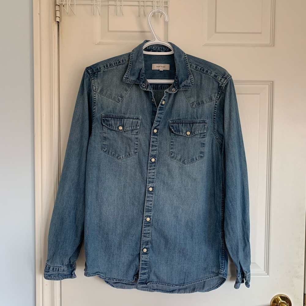 River Island Chambray Long Sleeve Button Down